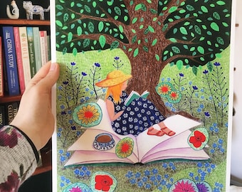 A Quiet Spot To Read - A5 A4 A3 Giclee Print - Book Lovers Wall Art - For Living Room, Library, Bedroom