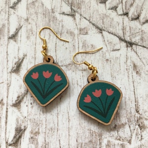 Tulip Folk Art Wooden Earrings / Spring Flowers / Nature Inspired Jewellery