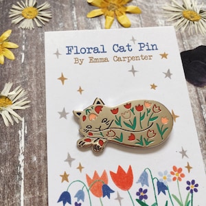 Tulip Cat Enamel Pin / Cat Badge / Floral Cat Pin / Gift For Cat Lovers