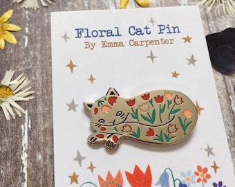 Tulip Cat Enamel Pin / Cat Badge / Floral Cat Pin / Gift For Cat Lovers