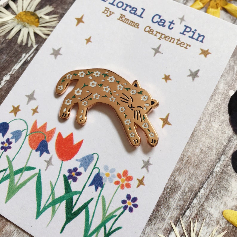 Daisy Cat Enamel Pin / Cat Badge / Floral Cat Pin / Gift For Cat Lovers image 9