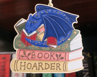 Dragon Book Hoarder Decoration / Wooden Hanging Ornament / Bookish Gift For Fantasy Reader