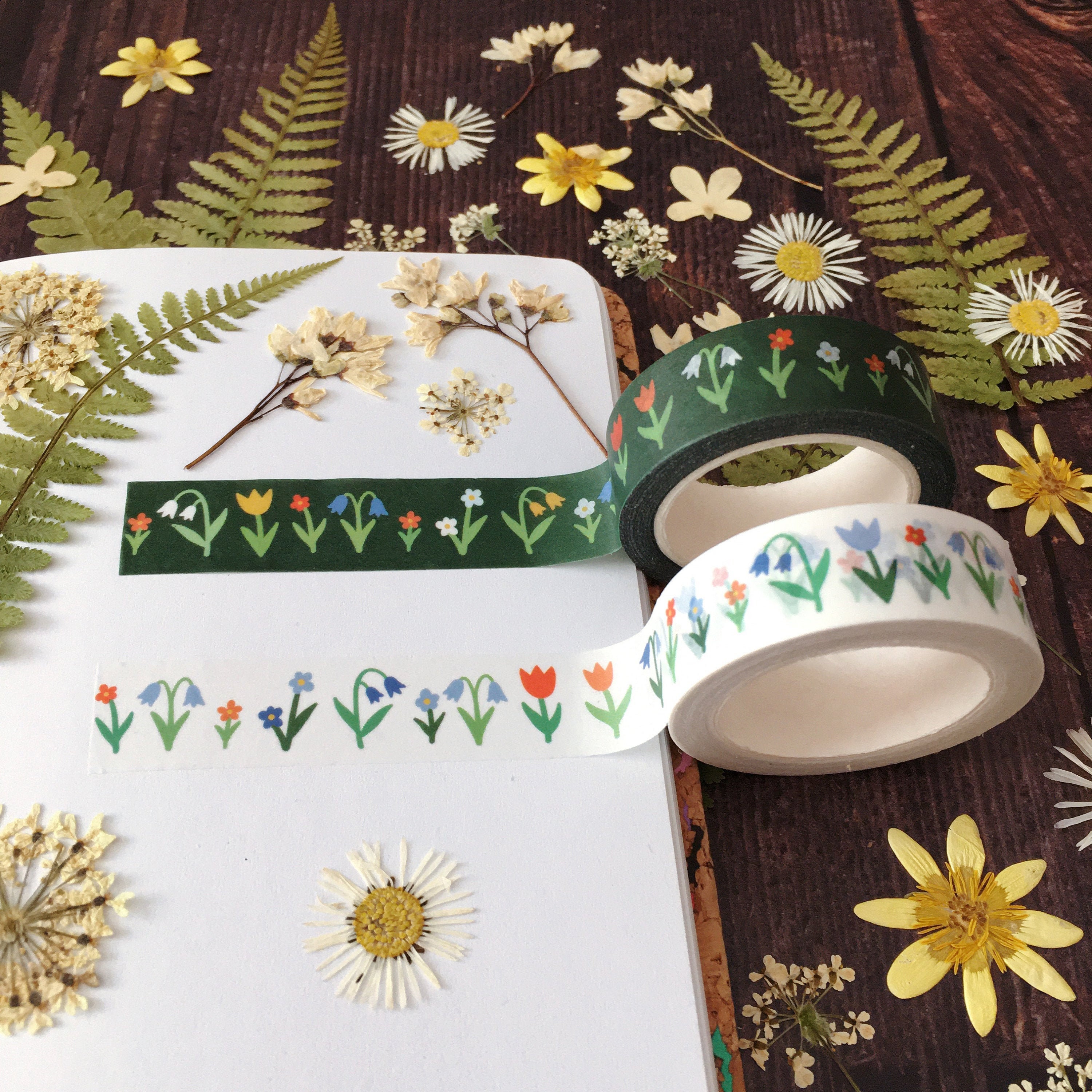 Floral Washi Tape / Cute Flower Paper Tape / Spring Garden Plants Tulips  Bluebells / Scrapbooking Journaling Craft Tape 