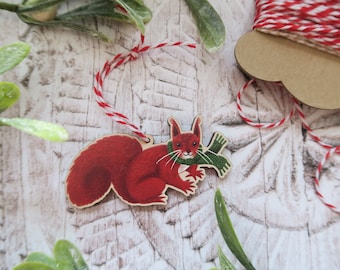 Squirrel In Scarf Wooden Decoration / Woodland Animal / Christmas Tree Ornament / Winter Gift / Holiday Stocking Filler