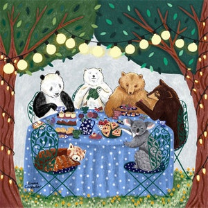 Bear Tea Party Art Print / Whimsical Fairy Tale Illustration / Giclee Print