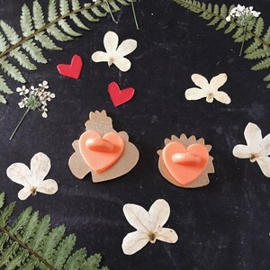 Frog Prince & Lily Pin Set/ Frog Enamel Pin / Valentines Gift / Gold Frog Waterlily Brooch / Stocking Filler / Coral Peach Heart Rubber Pin image 10