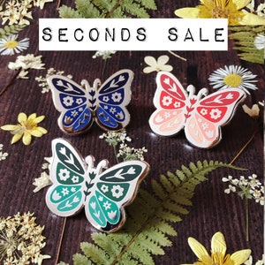 SECONDS SALE Botanical Butterfly Pin / Blue Red Green Butterflies / Hard Enamel Pin / Floral Insect Bug / Gift For Gardeners