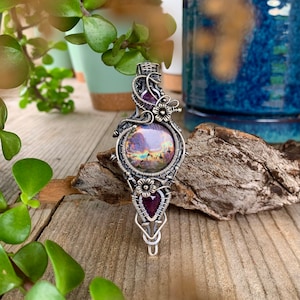 Elegant Purple Labradorite Pendant Wrapped in Sterling Silver with Amethyst Accent
