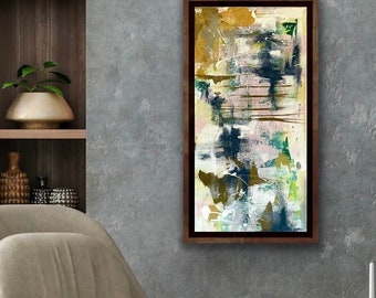 Acryl schilderij "Scratch" | Origineel canvas voor thuis- of kantoordecoratie | Abstract kunstwerk in distressed chalk paint &metallics