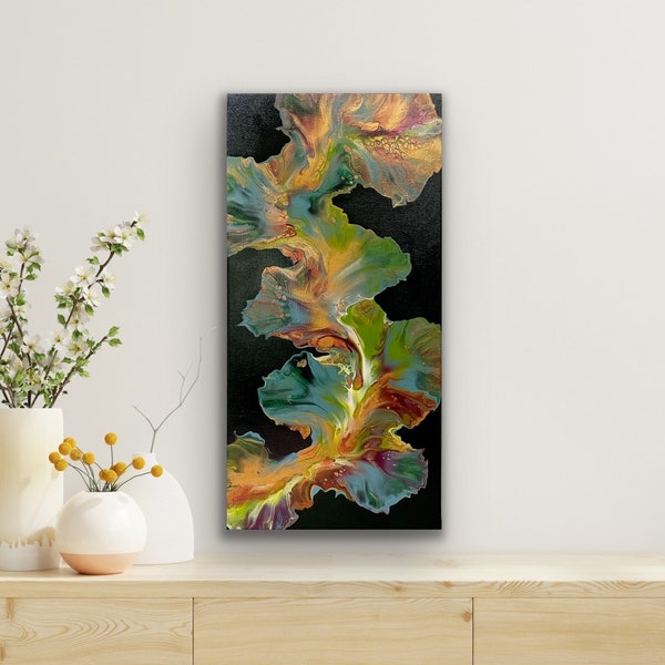 Warm Color Dutch Pour Painting | Original Acrylic Fluid Artwork on Canvas | Classy Art for Home and Holiday Decor, Gift Idea