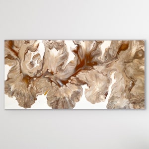 Neutral Palette Bronze Gold on White Background | Dutch Pour Original Acrylic Fluid Art Painting | Gift, Home Decor, Beach House