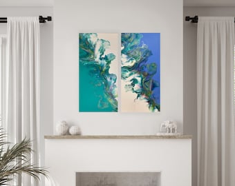 Choose Your Layout | Diptych 2 Canvas Set Dutch Pour | Abstract Wall Art | Original Acrylic Painting