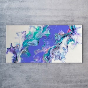 Original Resin Coated Acrylic Dutch Pour | Fluid Art Abstract Painting | Split Background with Vibrant Colors | 10x20” Traditional Canvas