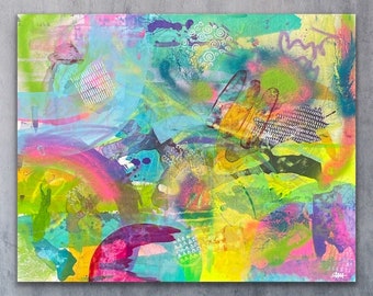 Abstract Painting “III” | Original Expressionist Acrylic on 24x30” Gallery Wrapped Canvas | Textured Urban Colorful Art for Loft Office Home