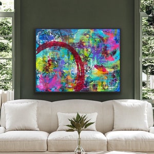 Abstract Expressionist Painting “Circles Underneath” | Original 36x48” Canvas | Textured Urban Colorful Art Graffiti for Loft Office Home