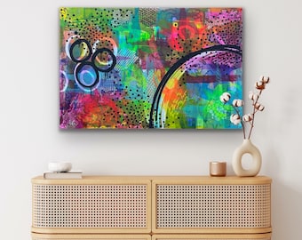 Colorful Abstract Painting “Layers in the Details” | Original, Acrylic on 24x36” Canvas | Textured Urban Art Graffiti for Loft Office Home