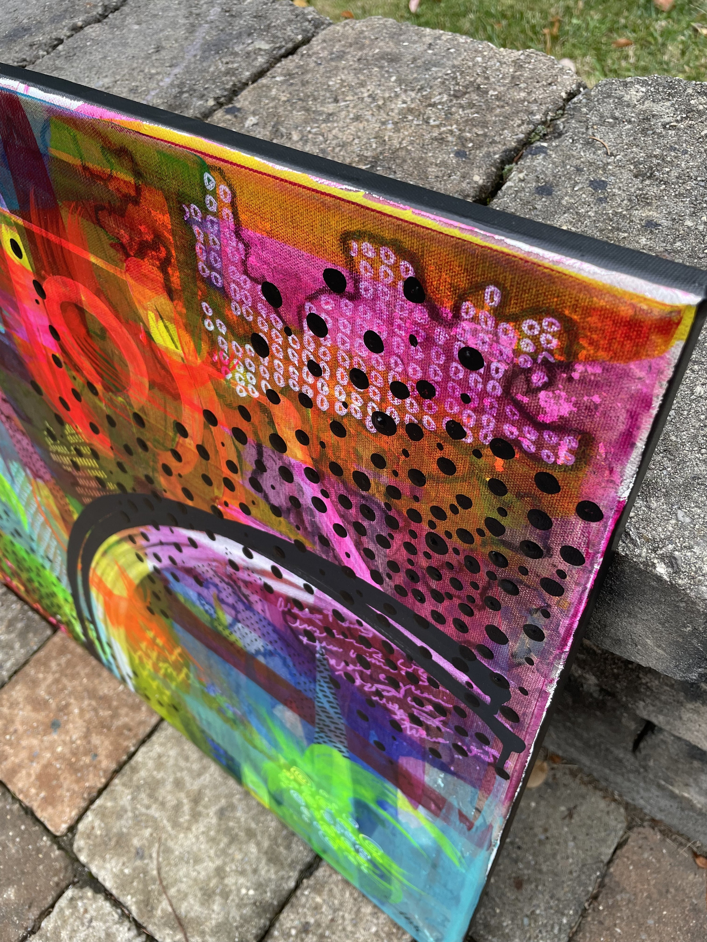 カラフルな抽象画「細部に層」 | オリジナル、24x36インチの