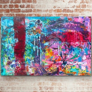 Abstract Expressionist Painting “Survived” | Original, Acrylic on 24x36” Canvas | Textured Urban Colorful Art Graffiti for Loft Office Home