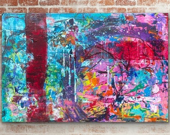 Abstract Expressionist Painting “Survived” | Original, Acrylic on 24x36” Canvas | Textured Urban Colorful Art Graffiti for Loft Office Home
