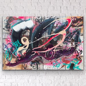 Abstract Painting “Three Brothers” | Original, Acrylic on 24x36” Canvas | Textured Urban Colorful Art Graffiti for Loft Office Home