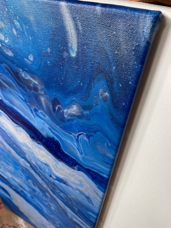 Blue & Silver Fluid Acrylic Painting on Gallery Canvas | Original