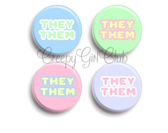 Pastel Pronoun Pin Pack: He/Him, She/Her, They/Them (4-Piece Set)