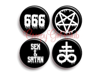 Satanic Sex Pin Set: 666, Reversed Pentagram, Leviathan Cross, Sex & Satan |  Devil Child Black Metal Hipster Trash Melty Dripping Pentagram