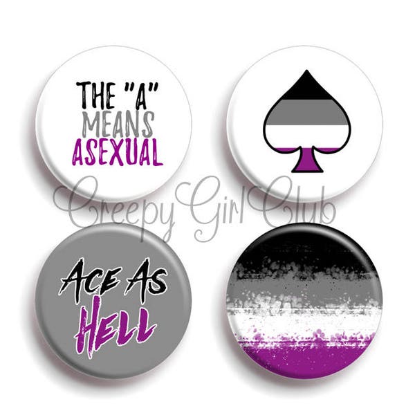 Asexual Pride Pin Set: The "A" Means Asexual, Ace As Hell, Grunge Pride Flag, Ace Spade | LGBTQA+ Button / Queer / Ace / Pride Flag / Gender