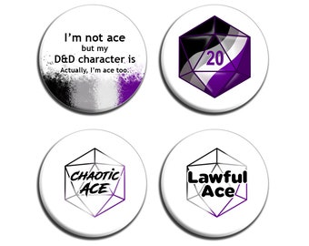 Ace Pride Dice Pins | Chaotic Ace, Lawful Ace, I'm not ace but my DnD character is, actually I am too, Asexual D&D RPG Gamer D20 Dice Gaymer