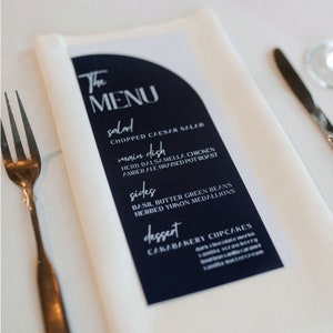 Modern Arch Menu Canva Template, Wedding Menu Template, Navy Wedding Menu Card, Wedding Menu Card, Menu Card Template, Simple Menu Cards
