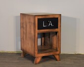 Rustic Modern Solid Wood 1-Drawer Graffiti Side Table Narrow Nightstand