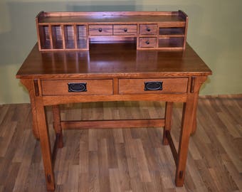 Mission Solid Quarter Sawn Oak 2 Drawer Library Table Desk Etsy