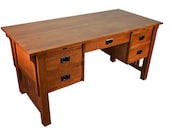 Mission Style Solid Quarter Sawn White Oak Desk Library Table with 5-Drawers 2-Pull out Writing trays