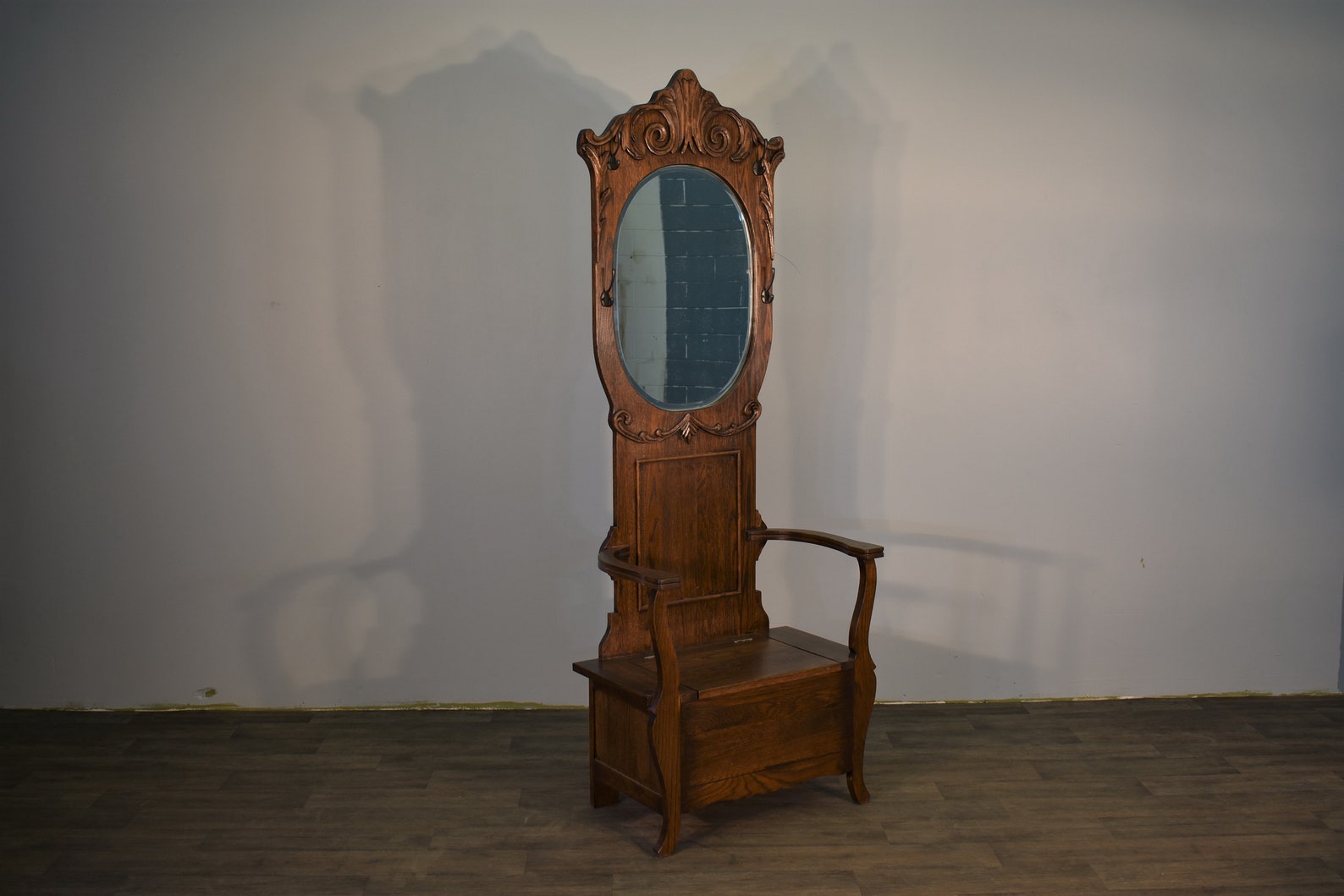 Mission Solid White Oak Hall Tree con almacenamiento y banco | Etsy