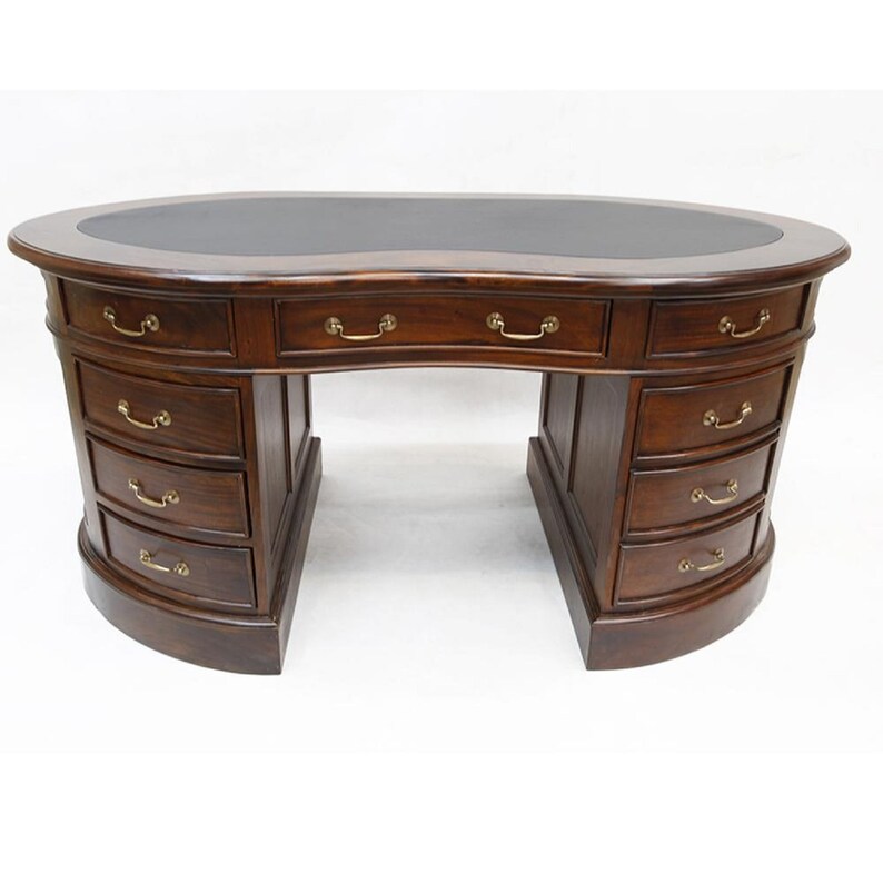 Mahogany Wood Leather Top Kidney Desk Brown Walnut Etsy