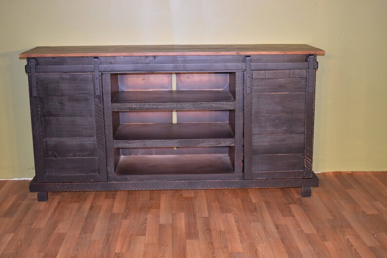 Rustic Style Solid Wood Barn Door Black Sliding Door TV Stand Etsy