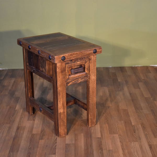 Rustic Reclaimed Solid Wood Side Table with Drawer