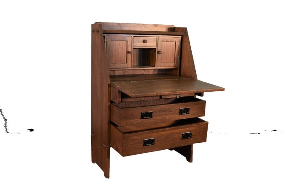 Arts And Crafts Mission Solid Oak Secretary Desk Walnut Etsy