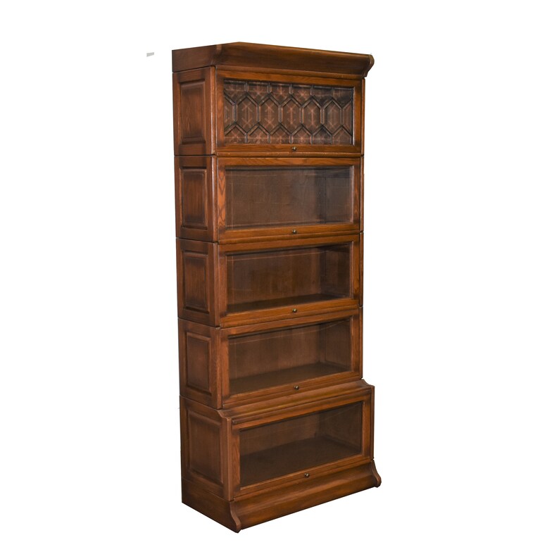 Mission Solid Oak 5 Stack Barrister Bookcase With Leaded Glass Image 0