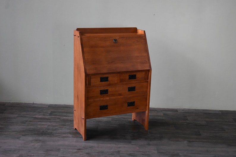 Arts And Crafts Mission Solid Oak Secretary Desk Mc Stain