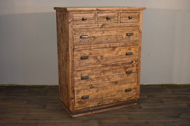Rustic Style Solid Wood 8 Drawer Chest Highboy Dresser Image 0