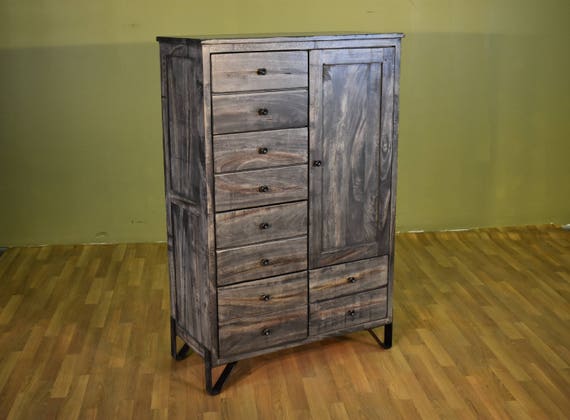Rustic Style Solid Parota Wood 5 Drawer 1 Door Chest Highboy Etsy