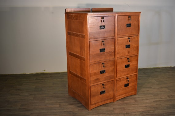 Set Of 2 Mission Style Solid Oak 4 Drawer File Cabinet With Etsy