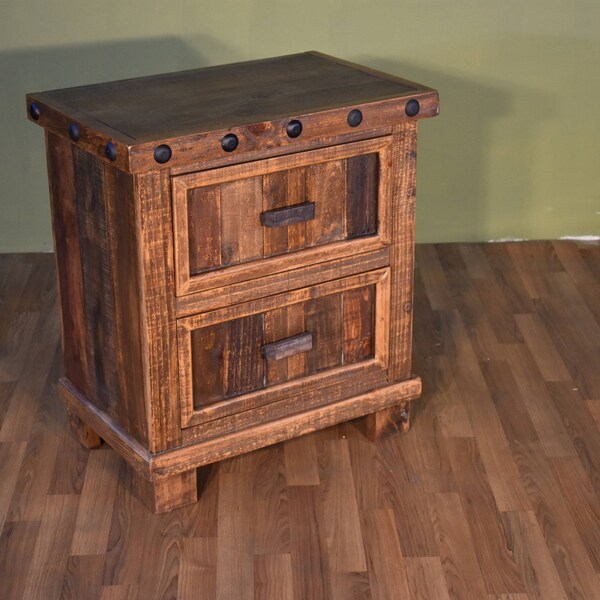Rustic Style Solid Wood Two Drawer Nightstand / Bedside Table