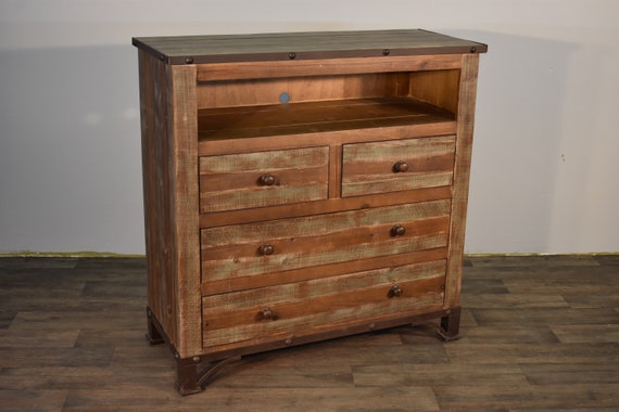 Rustic Industrial Solid Wood 4 Drawer Media Chest Tv Stand Etsy