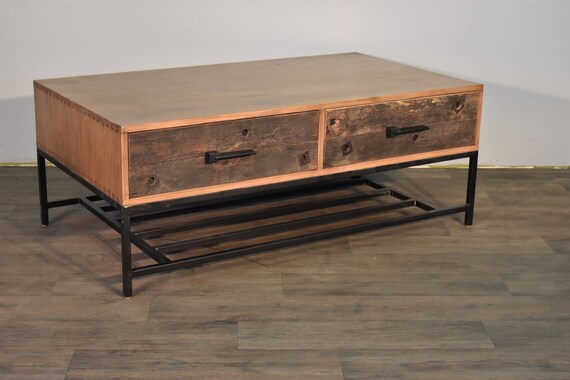 Rustic Reclaimed Industrial Style Solid Wood Coffee Table With Etsy