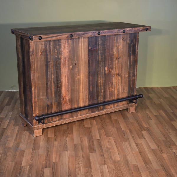 Rustic Style Solid Wood Bar with Wine Cabinet