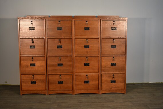 Set Of 4 Mission Style Solid Oak 4 Drawer File Cabinet With Etsy