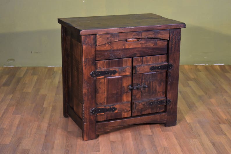 Rustic Style Solid Wood 1 Drawer 2 Door Nightstand Bedside Etsy
