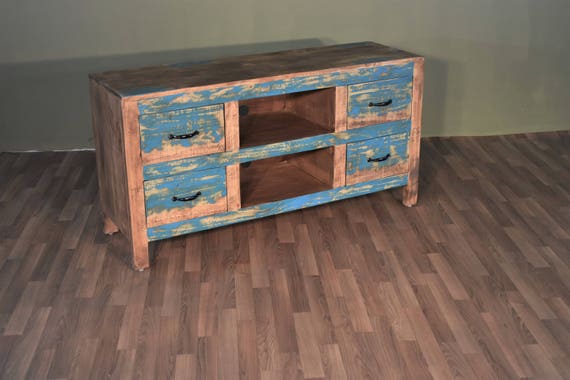 Rustic Farmhouse Style Solid Wood 55 Inch Tv Stand With Four Etsy